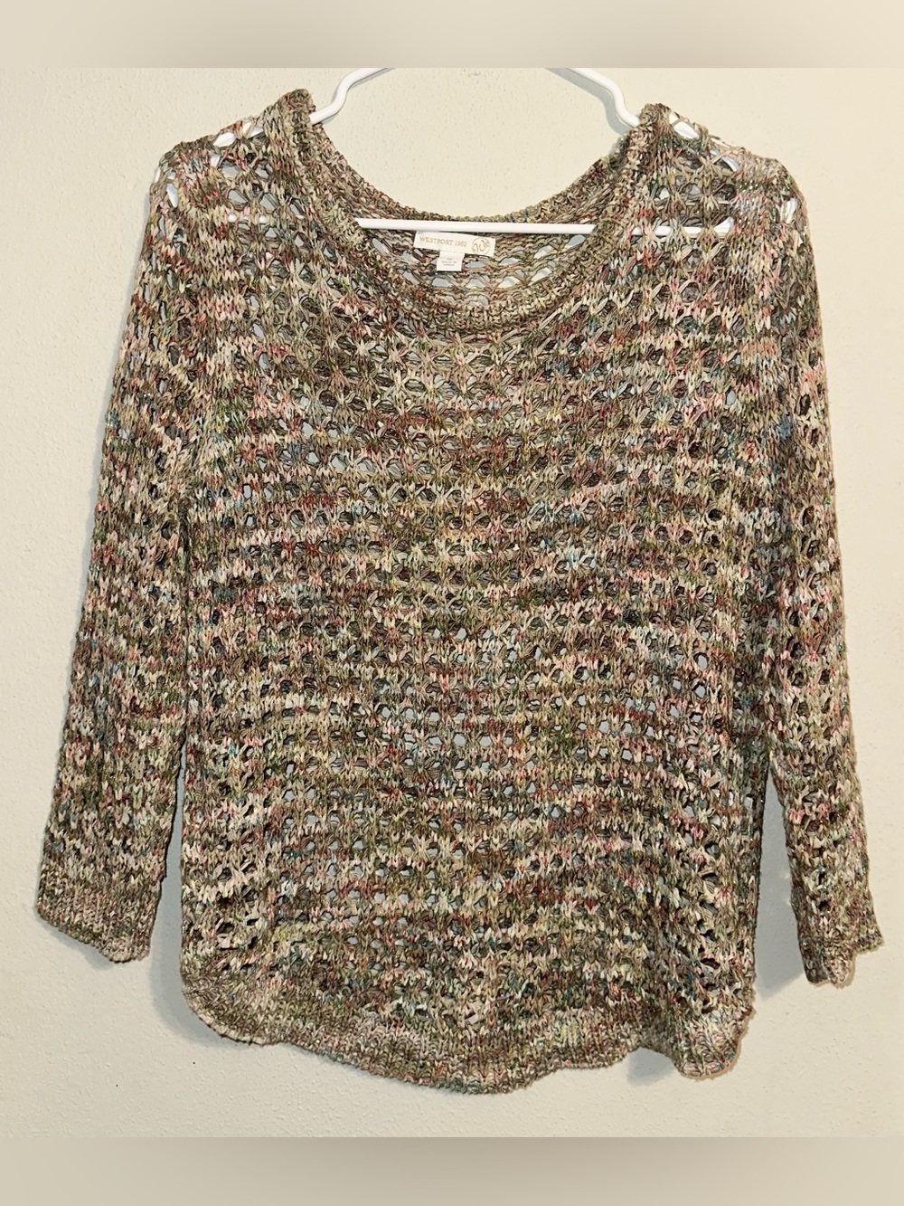 Westport Multicolor Knit Openwork Scoop Neck Sweater